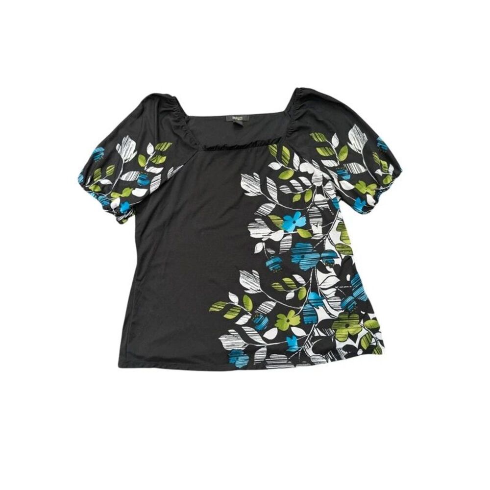 Style&Co Square Neck Office Work Top Black with Blue Floral Sz. 2X